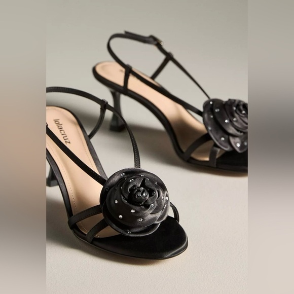 NEW with tags (NWT) Lola Cruz 3D Gem Black Flower Slingback Heels Size 10 - Picture 6 of 6